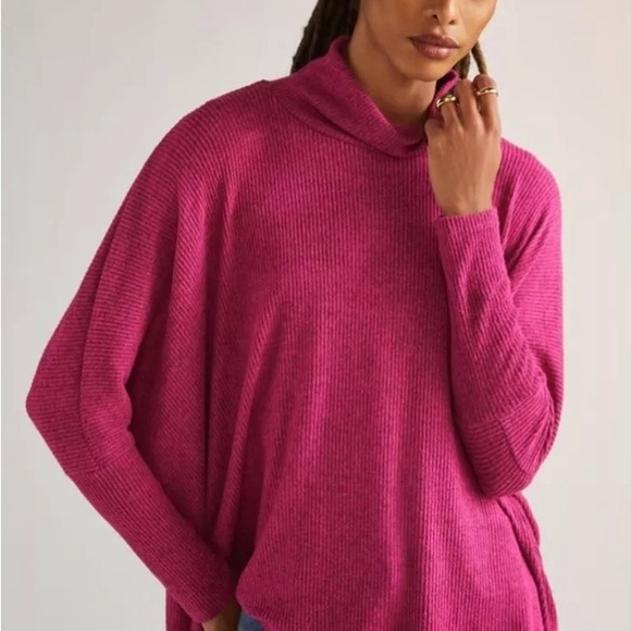 Anthropologie Amadi Cowl Neck Ribbed Poncho Sweater Heather Medium Pink small - Picture 2 of 6